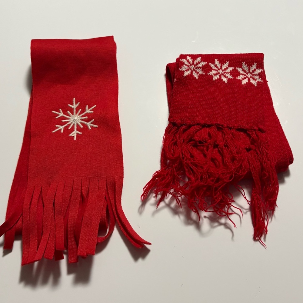 Red Scarf Set with Snowflake Design